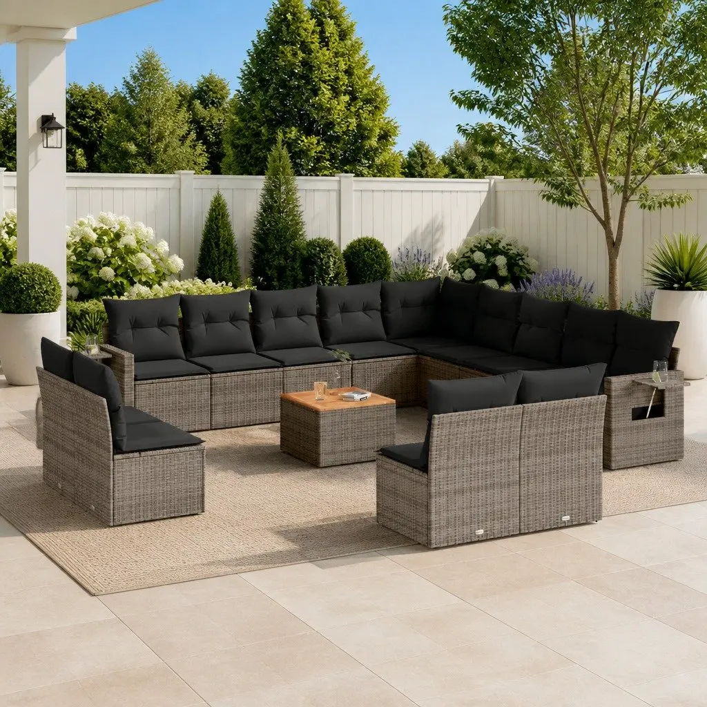 Outdoor Sectional Sofa Set 14 Piece Modular Garden Furniture Grey Rattan with Cushions