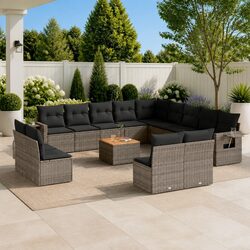 Comfortable 14-Piece Garden Sectional Sofa Set – Grey Rattan