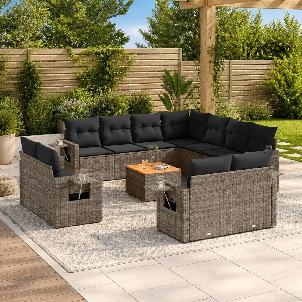 Outdoor Sectional Sofa Set 12 Piece Garden Furniture Grey Poly Rattan