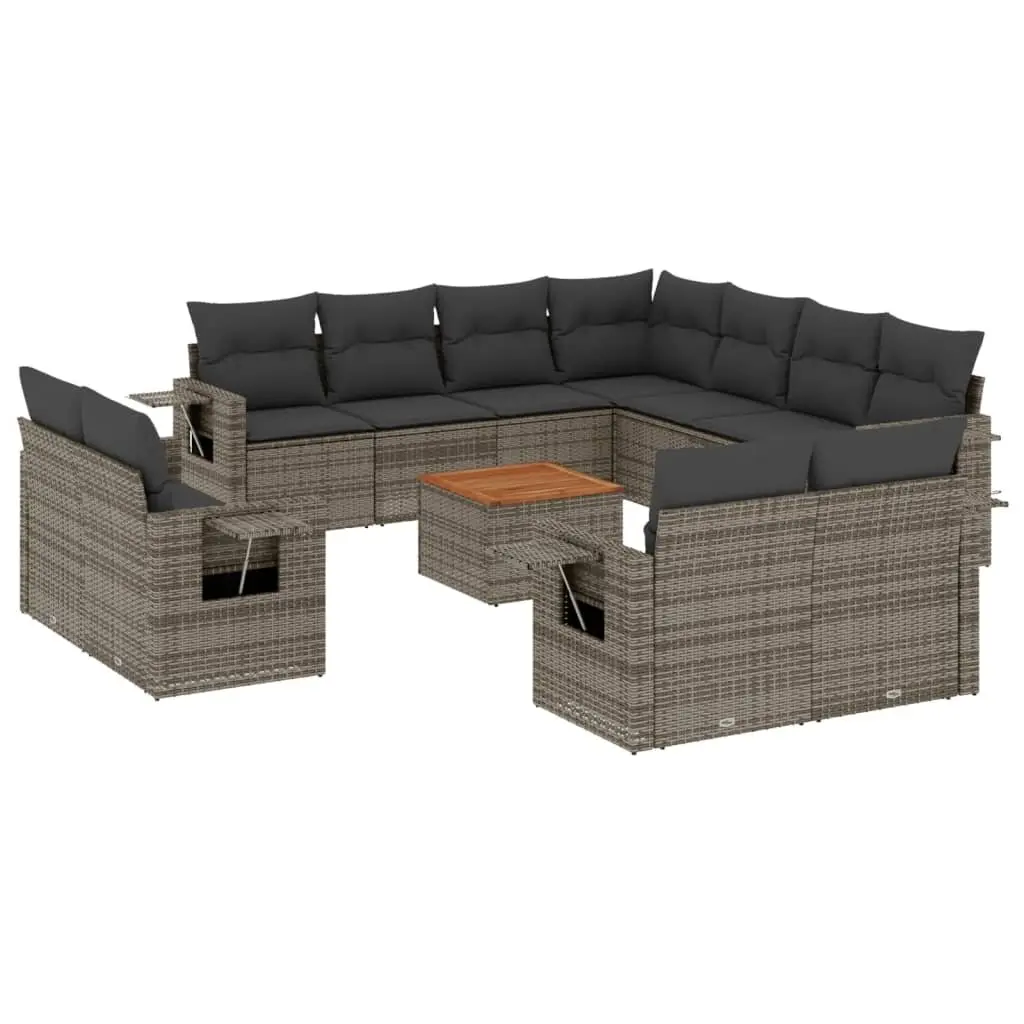 Outdoor Sectional Sofa Set 12 Piece Garden Furniture Grey Poly Rattan