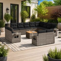 Comfortable 13-Piece Outdoor Sectional Sofa Set in Grey
