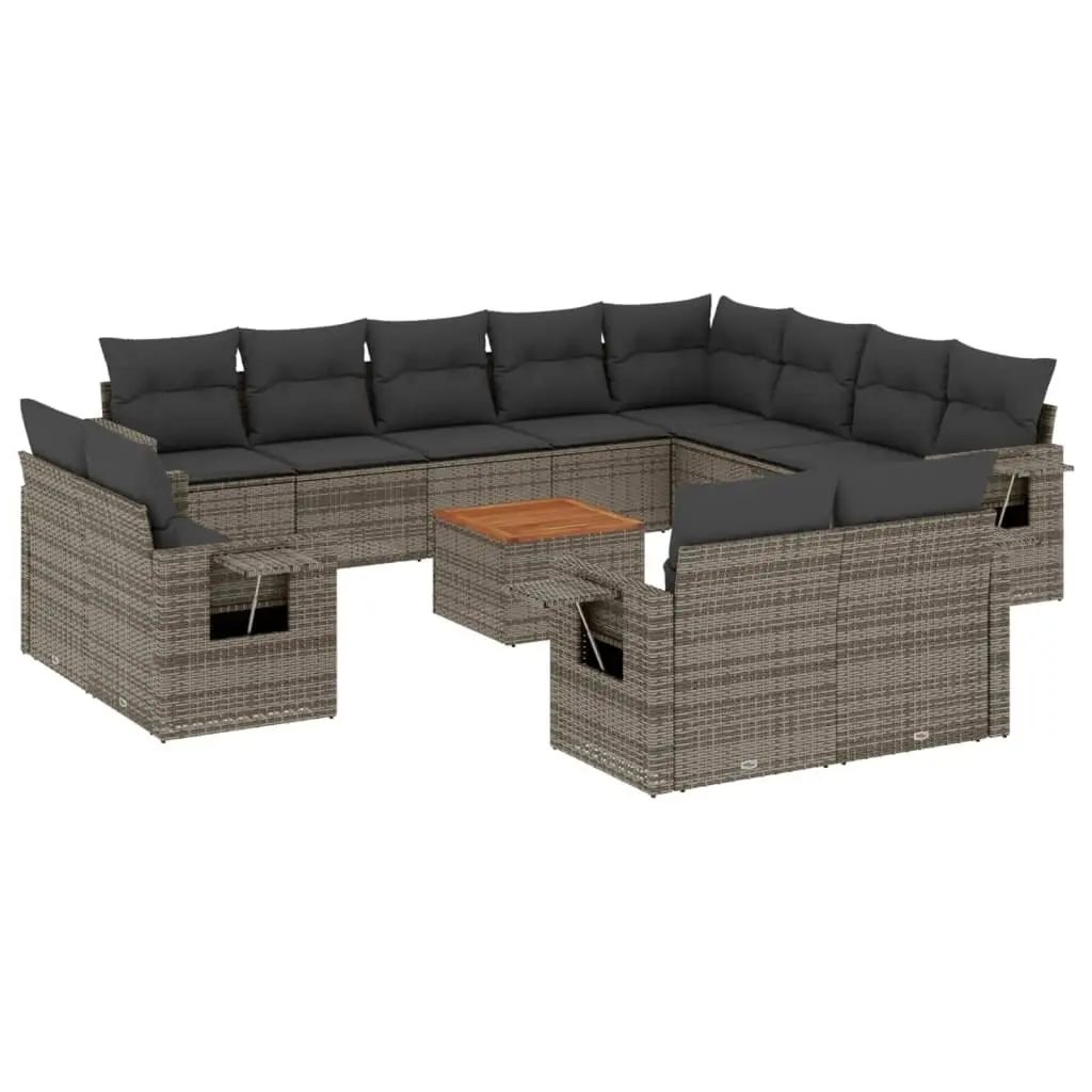 Outdoor Sectional Sofa Set 13 Piece Grey Poly Rattan Garden Furniture