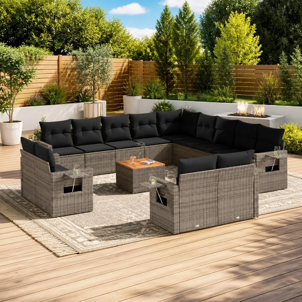 14 Piece Garden Sofa Set Outdoor Sectional Grey Poly Rattan Furniture