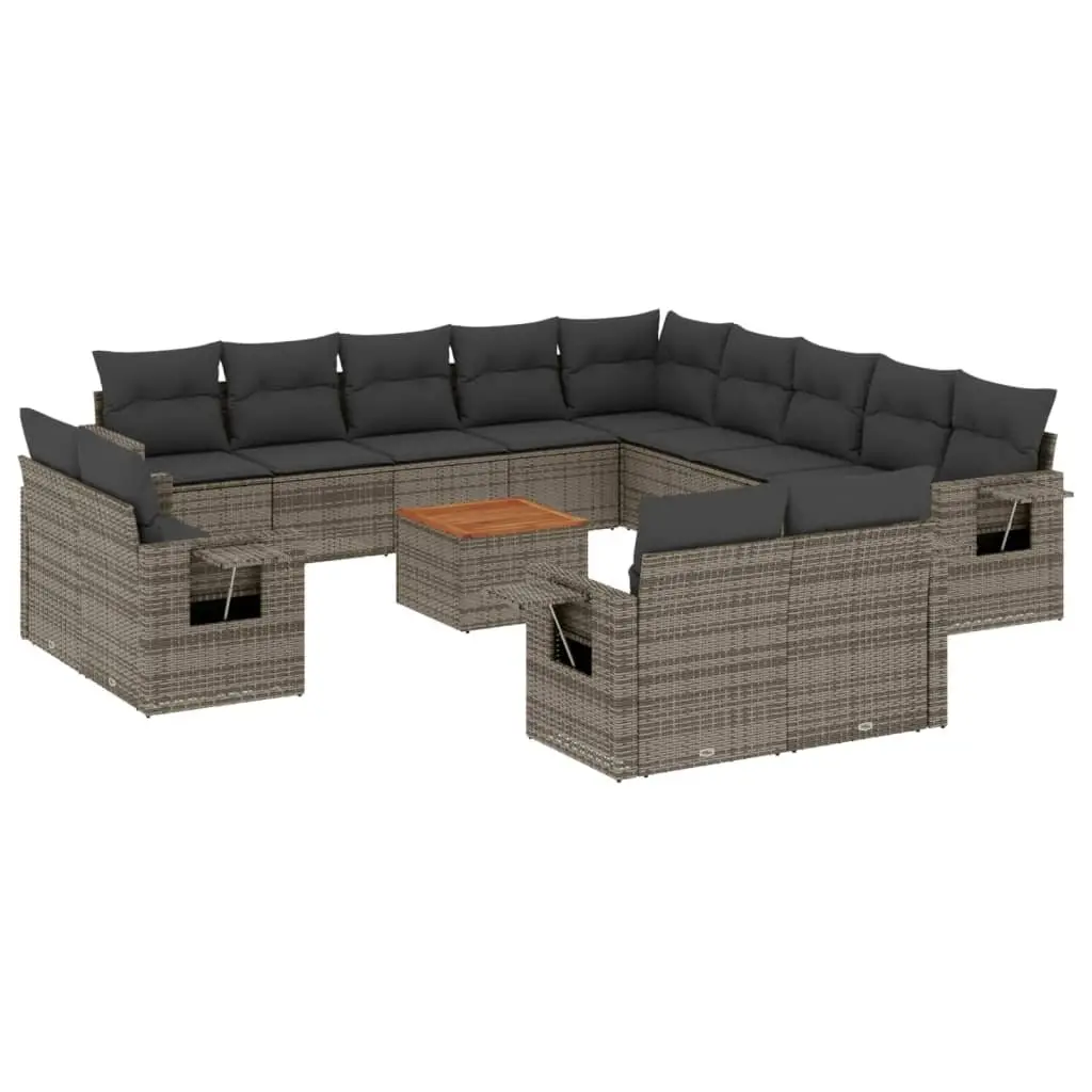 14 Piece Garden Sofa Set Outdoor Sectional Grey Poly Rattan Furniture