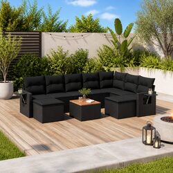 Outdoor Sectional Sofa Set 10 Piece Garden Furniture Black Rattan Patio Seating
