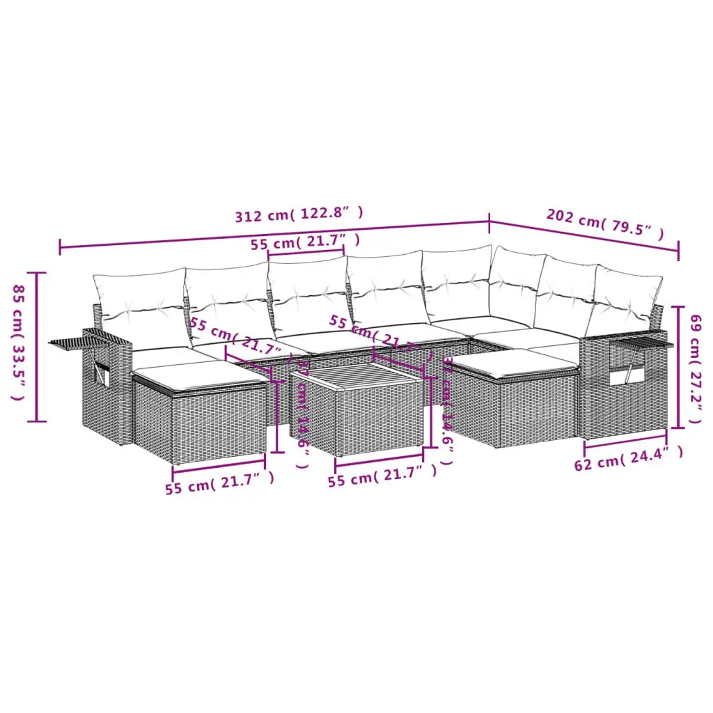 10-Piece Outdoor Sofa Set in Grey Rattan