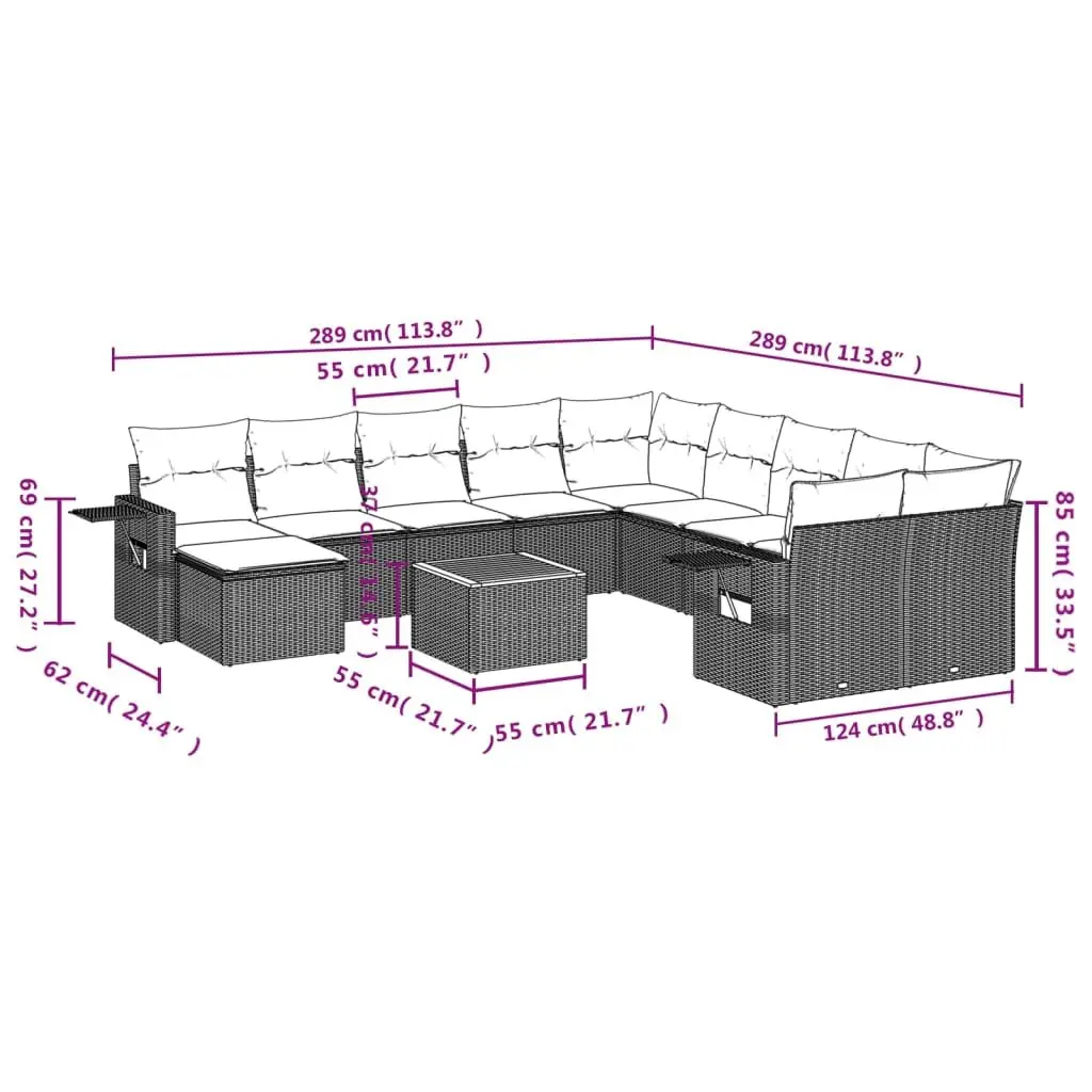 12 Piece Modular Garden Sofa Set in Black