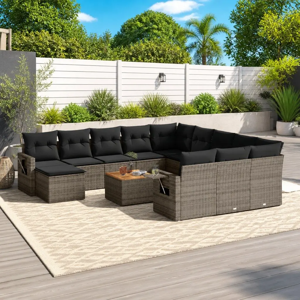 Outdoor Sectional Sofa Set 13 Piece Grey Garden Furniture with Cushions