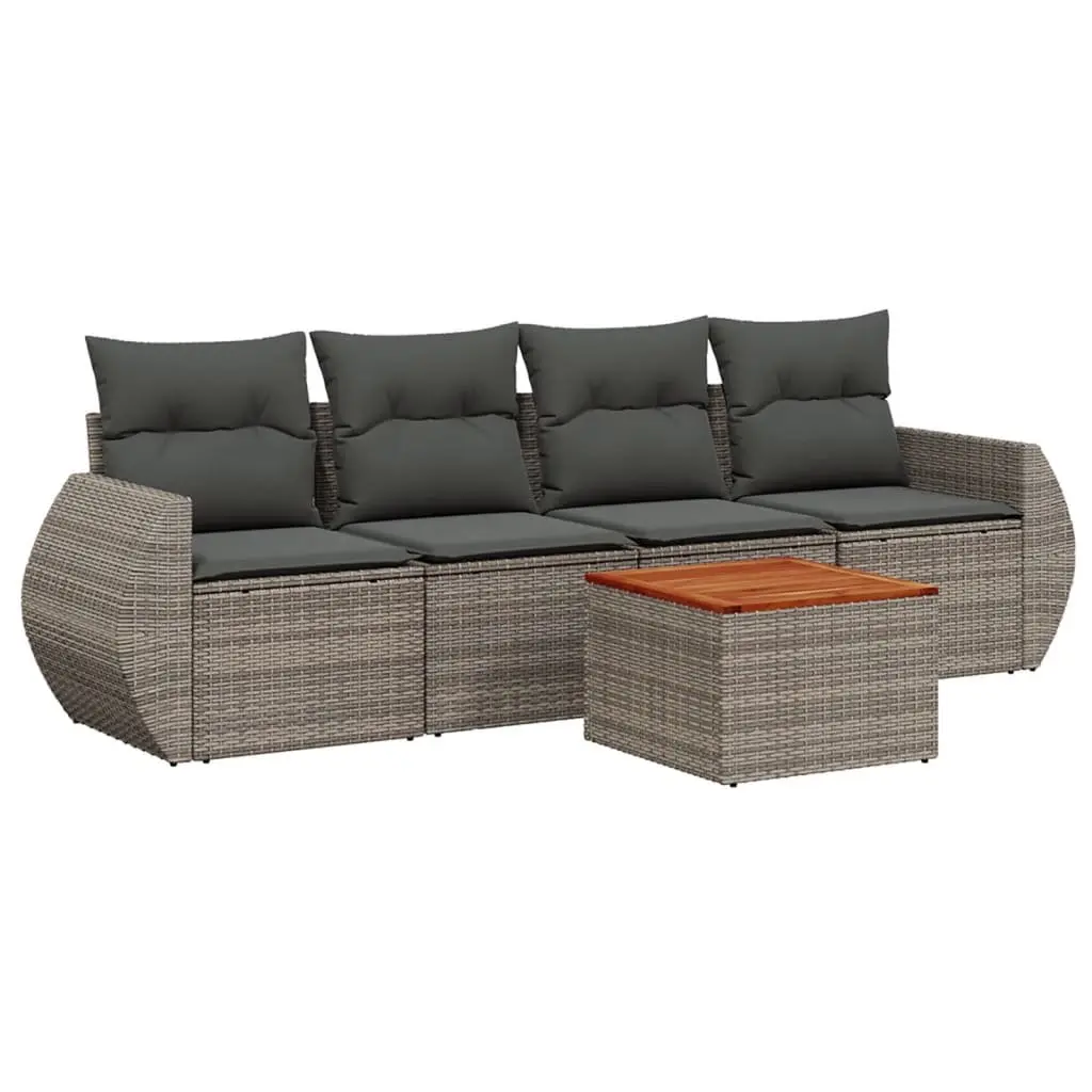 Outdoor Garden Sofa Set 5 Piece Modular Patio Furniture Grey Poly Rattan with Cushions
