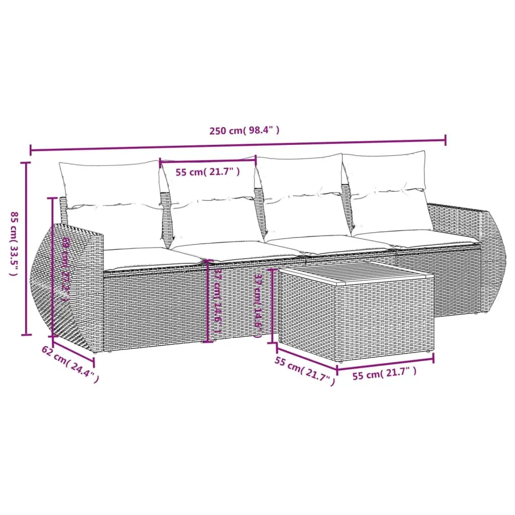 Outdoor Garden Sofa Set 5 Piece Modular Patio Furniture Grey Poly Rattan with Cushions