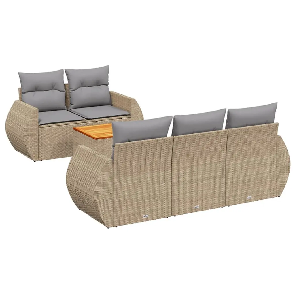 Outdoor Garden Sofa Set 6 Piece Poly Rattan with Cushions Beige Patio Furniture