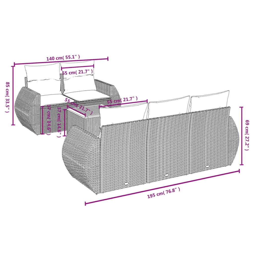 Outdoor Garden Sofa Set 6 Piece Poly Rattan with Cushions Beige Patio Furniture