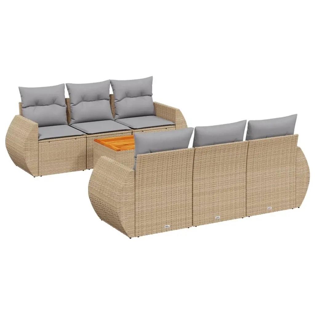 7 Piece Outdoor Garden Sofa Set Beige Poly Rattan Patio Furniture