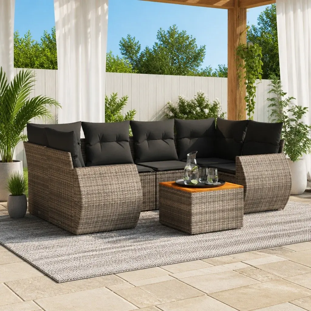 7 Piece Garden Sofa Set Grey Poly Rattan Outdoor Furniture Patio Lounge