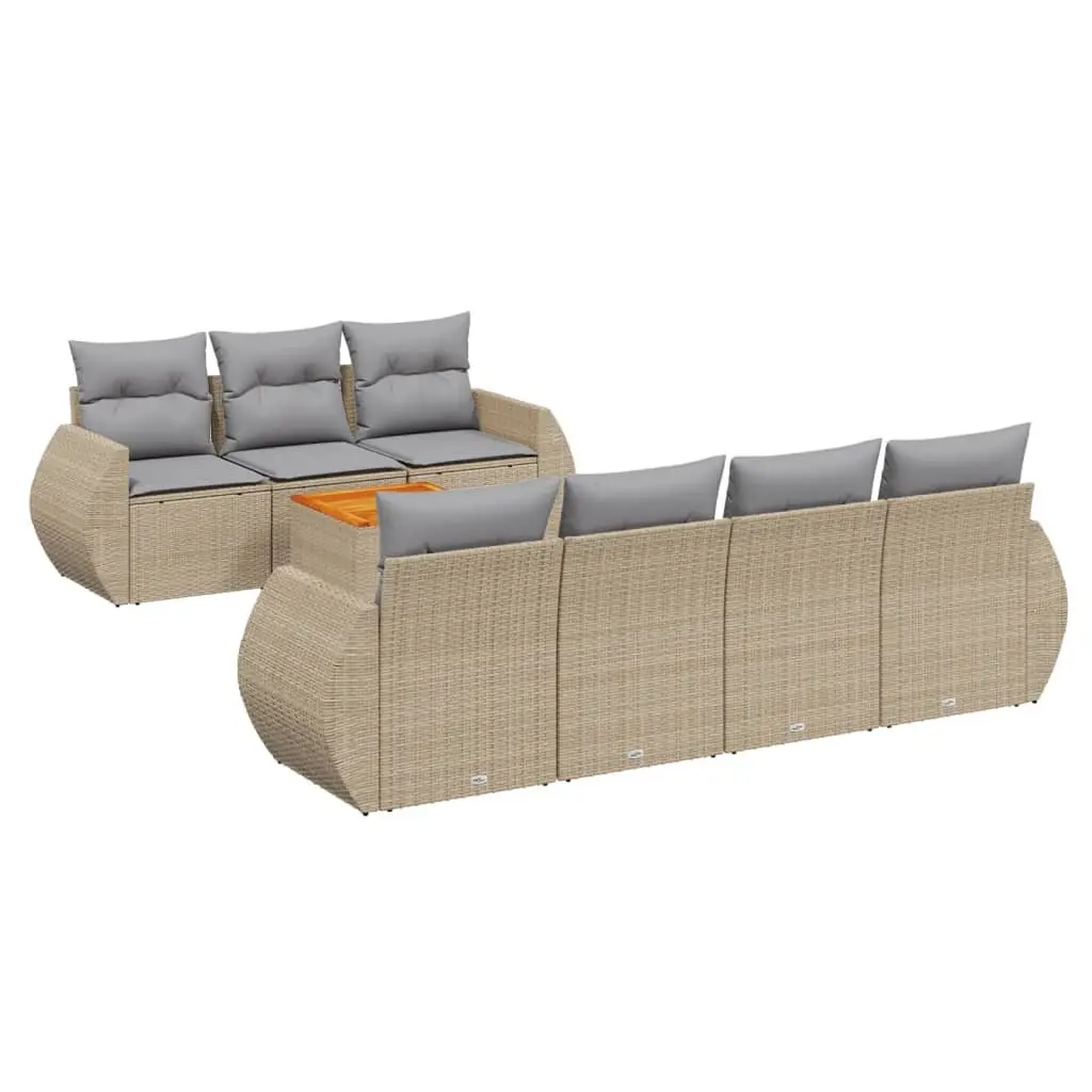 Garden Sofa Set 8 Piece Outdoor Furniture Modular Beige with Cushions
