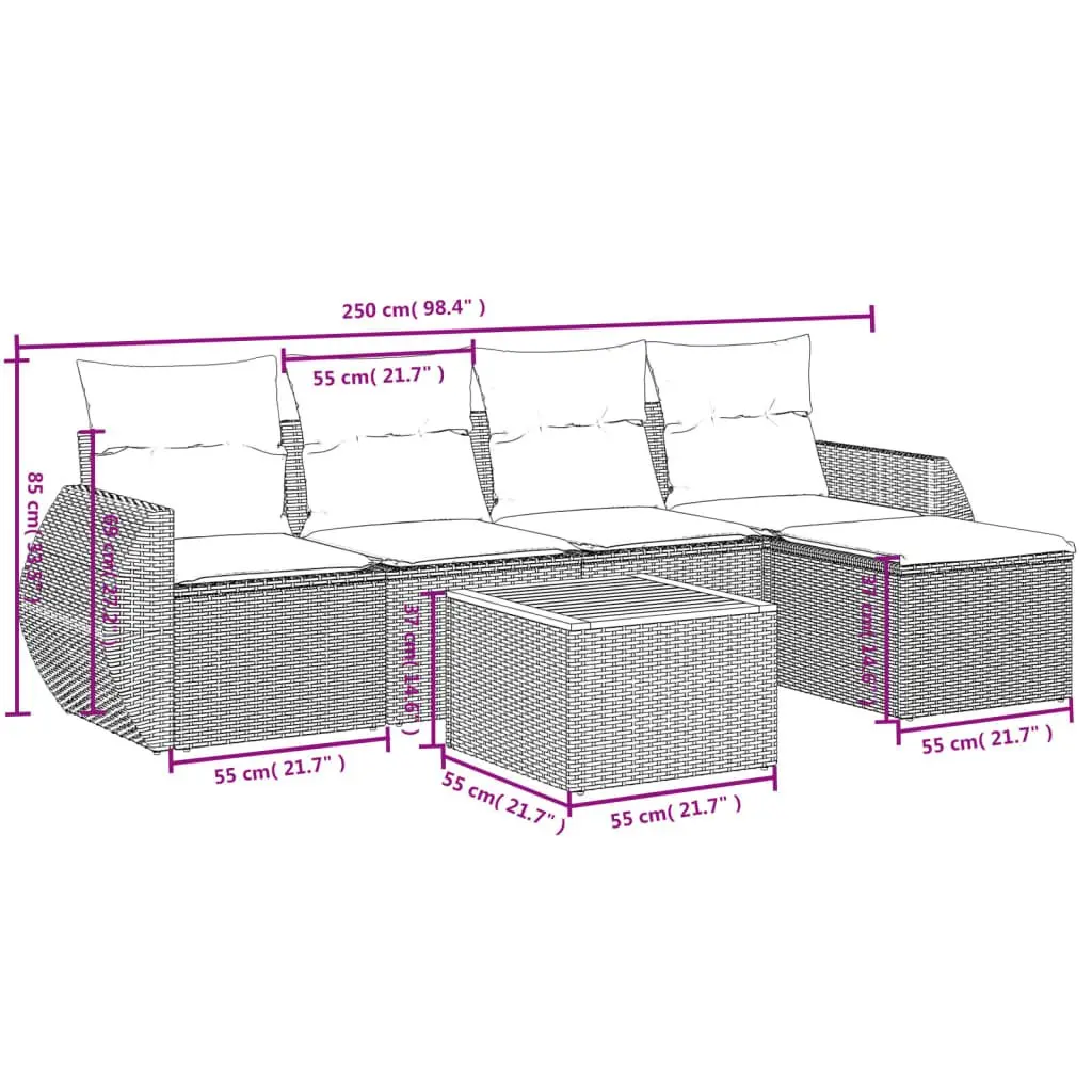 Garden Sofa Set 6 Piece Outdoor Furniture Modular Grey PE Rattan with Cushions