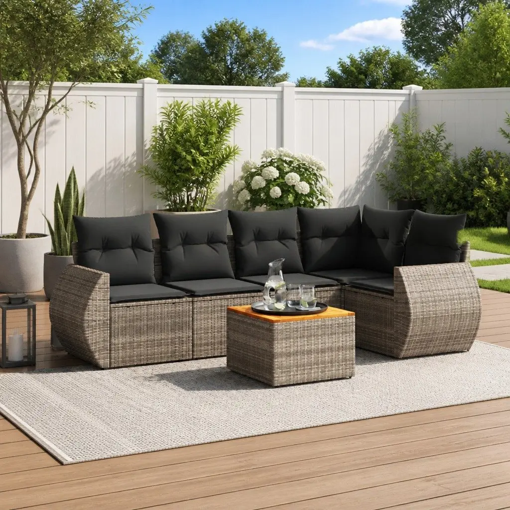 Garden Sofa Set Outdoor Furniture 6 Piece Grey Poly Rattan Cushions