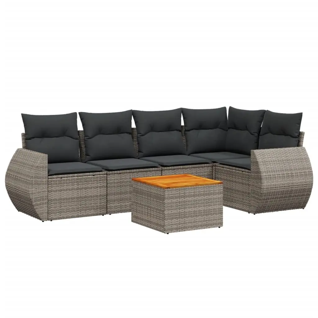 Garden Sofa Set Outdoor Furniture 6 Piece Grey Poly Rattan Cushions