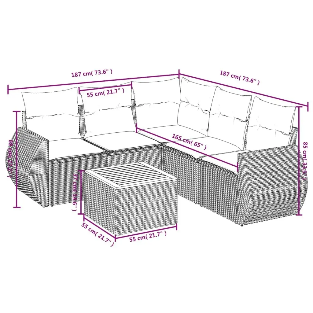 Garden Sofa Set Outdoor Furniture 6 Piece Modular Beige Poly Rattan