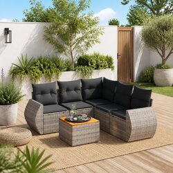 Garden Sofa Set 6 Piece Outdoor Furniture with Cushions Grey Rattan Patio