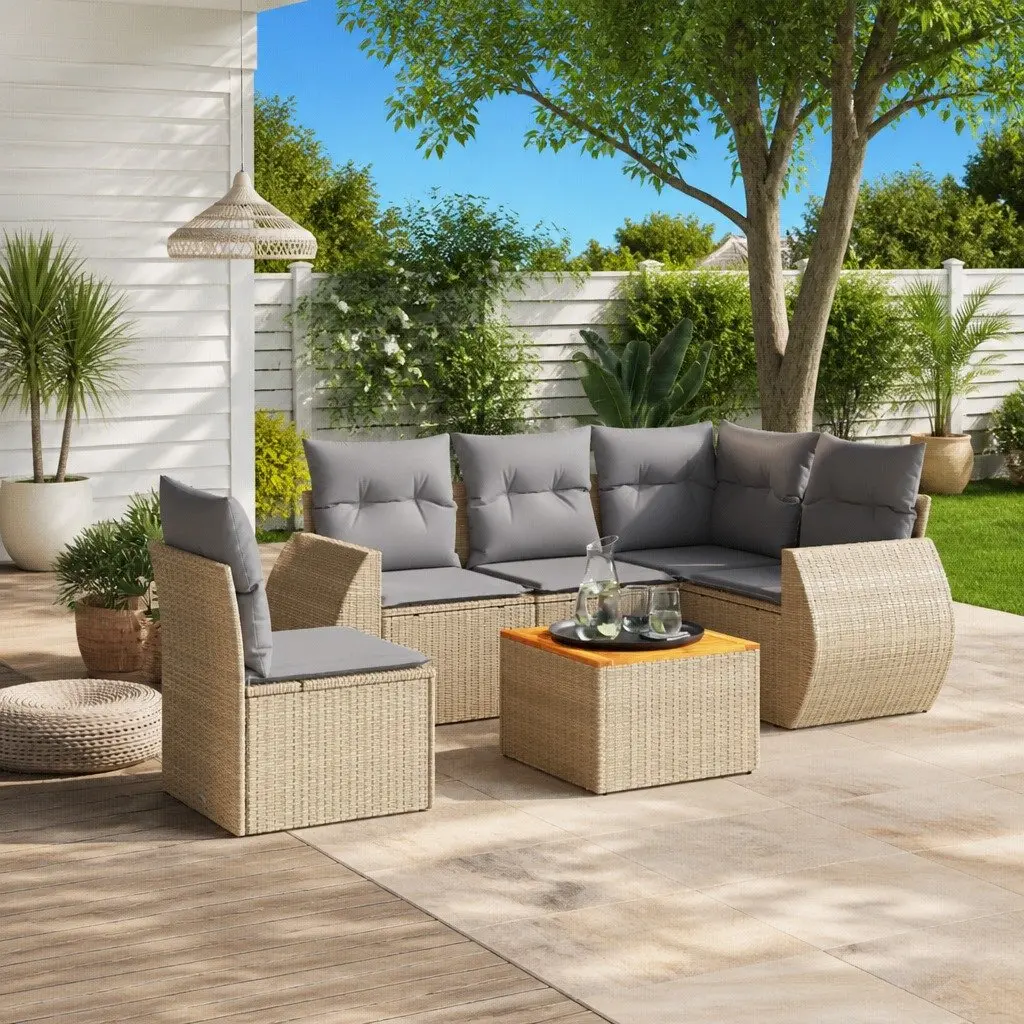 Outdoor Garden Sofa Set 6 Piece Patio Furniture Cushions Beige Rattan