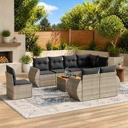 Comfortable 9 Piece Grey Modular Sofa Set for Outdoors