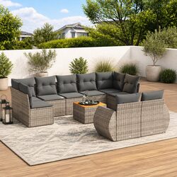 Comfortable 10-Piece Garden Sofa Set with Grey Cushions