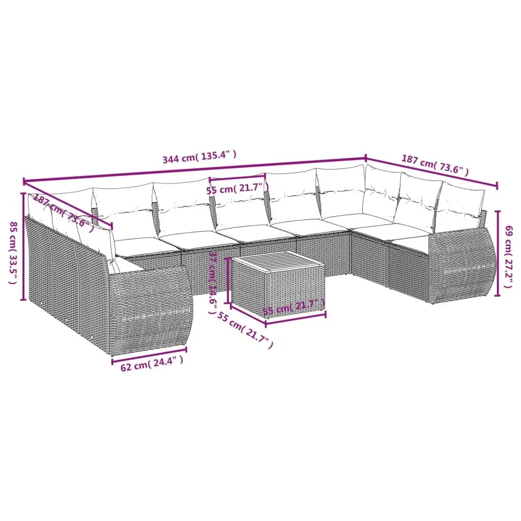 Garden Sofa Set 11 Piece Outdoor Furniture Grey Poly Rattan Patio Seating