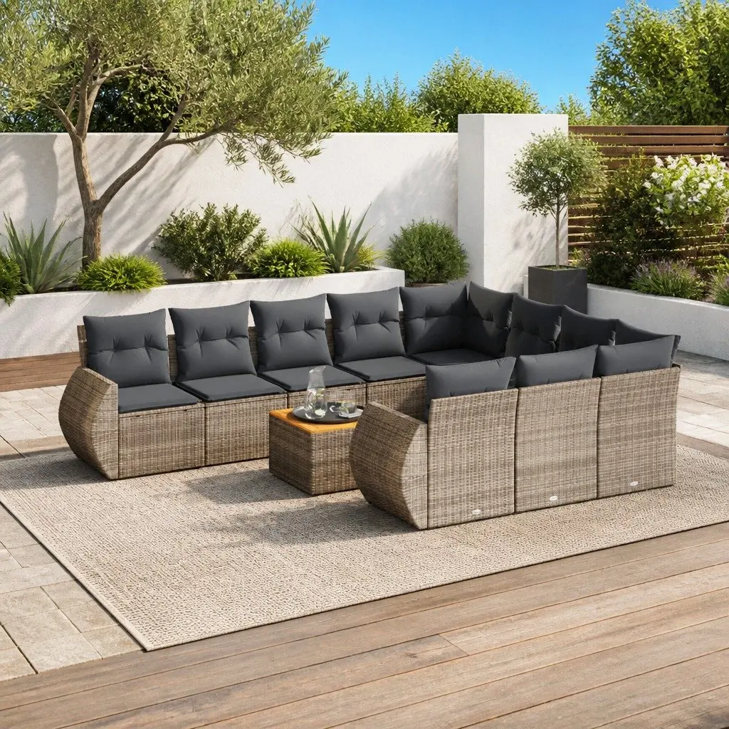 11 Piece Garden Sofa Set with Cushions in Grey