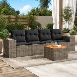 Comfortable 5 Piece Garden Sofa Set with Grey Rattan