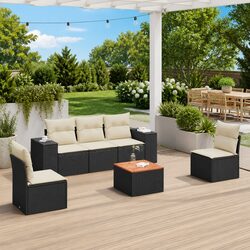 6 Piece Outdoor Garden Sofa Set with Cushions Black Poly Rattan Patio Furniture