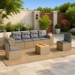 Garden Sofa Set 7 Piece Outdoor Furniture Patio Beige with Cushions Modular