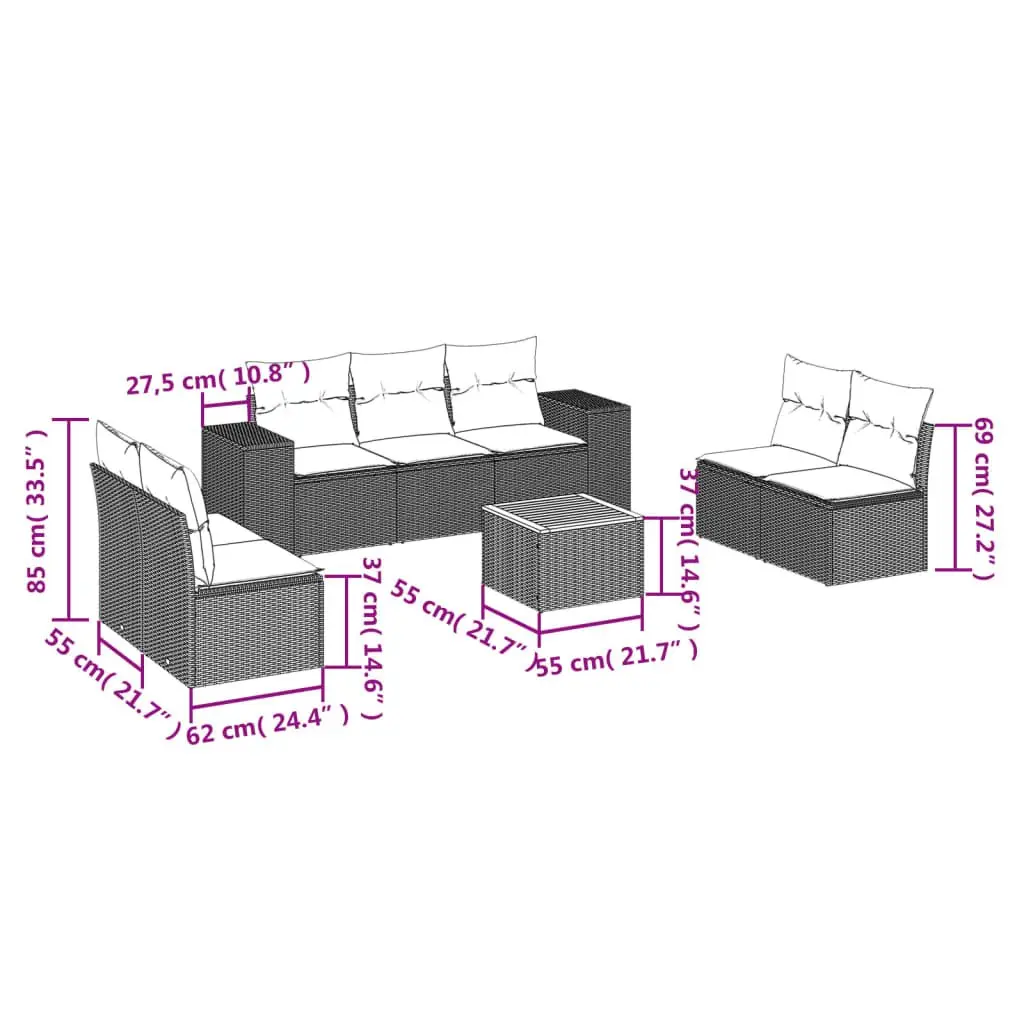Garden Sofa Set 8 Piece Outdoor Furniture Patio Beige Poly Rattan with Cushions