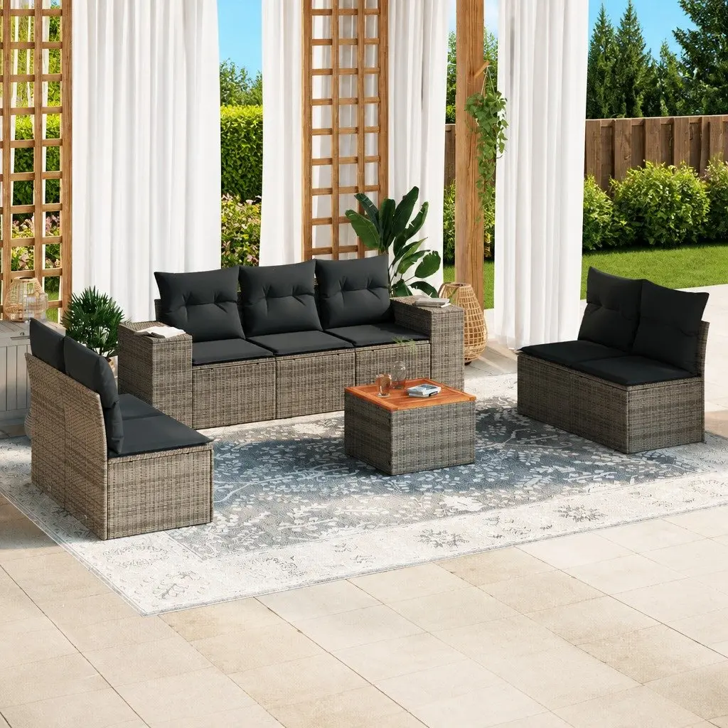8 Piece Garden Sofa Set with Cushions Grey Outdoor Patio Furniture Rattan