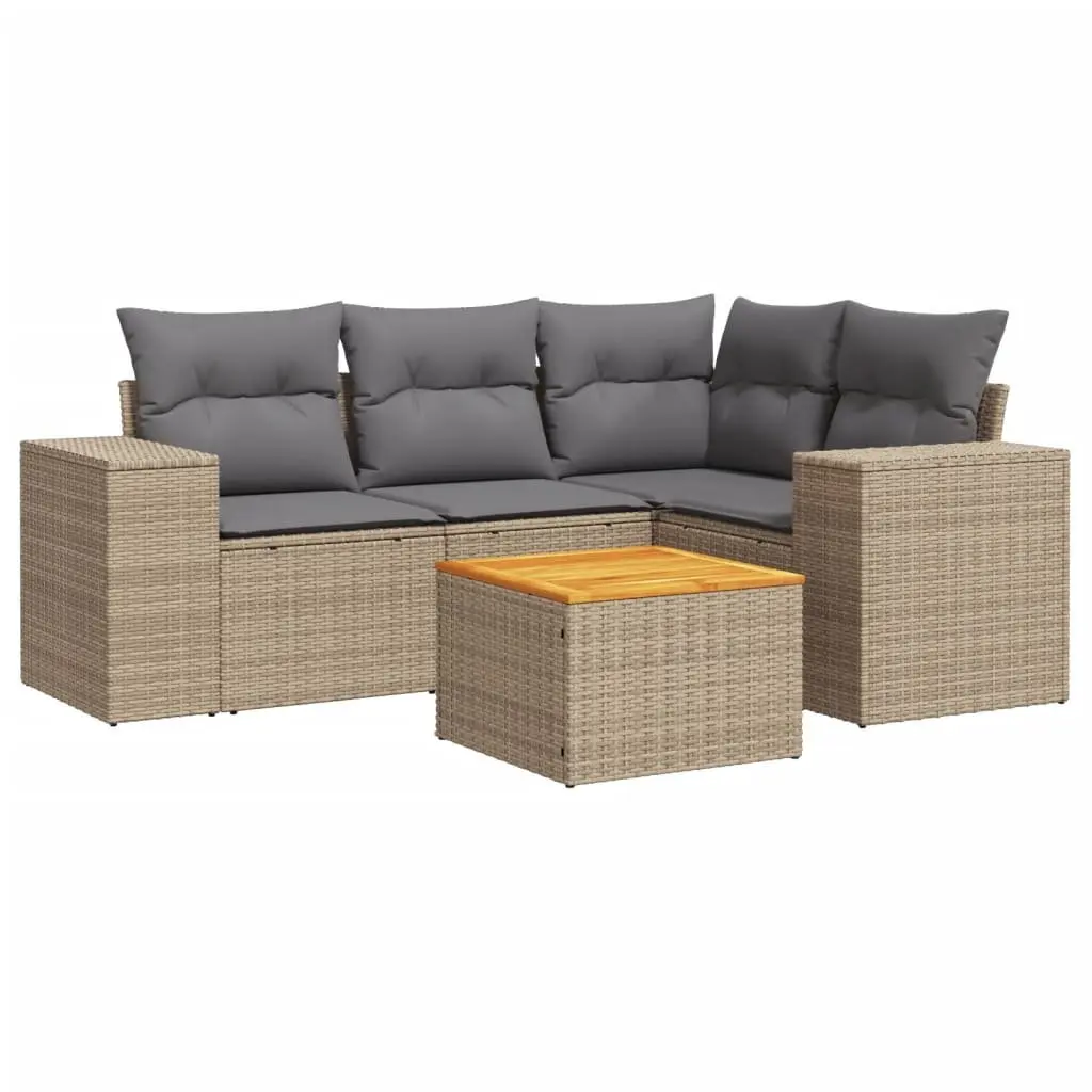 Garden Sofa Set 5 Piece Outdoor Furniture with Cushions Beige Poly Rattan Patio