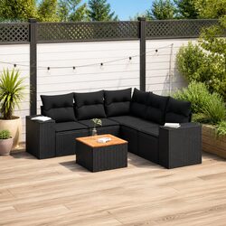Reliable 6-Piece Black Outdoor Sofa Set with Cushions