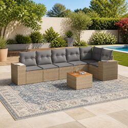 Beige 7 Piece Sofa Set with Cushions - Practical and Stylish