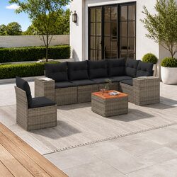 Reliable 7 Piece Grey Sofa Set with Cushions for Outdoors