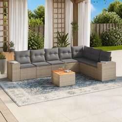 Garden Sofa Set 8 Piece Outdoor Furniture Beige Poly Rattan Patio Seating