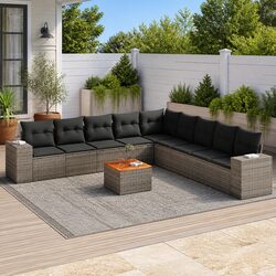 Quality Outdoor Garden Sofa Set - 10 Pieces, Grey