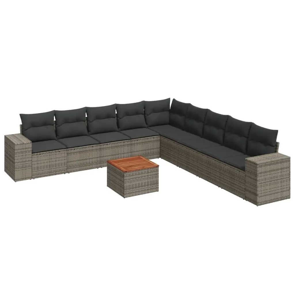 10 Piece Outdoor Garden Sofa Set with Cushions Grey Poly Rattan Patio Furniture