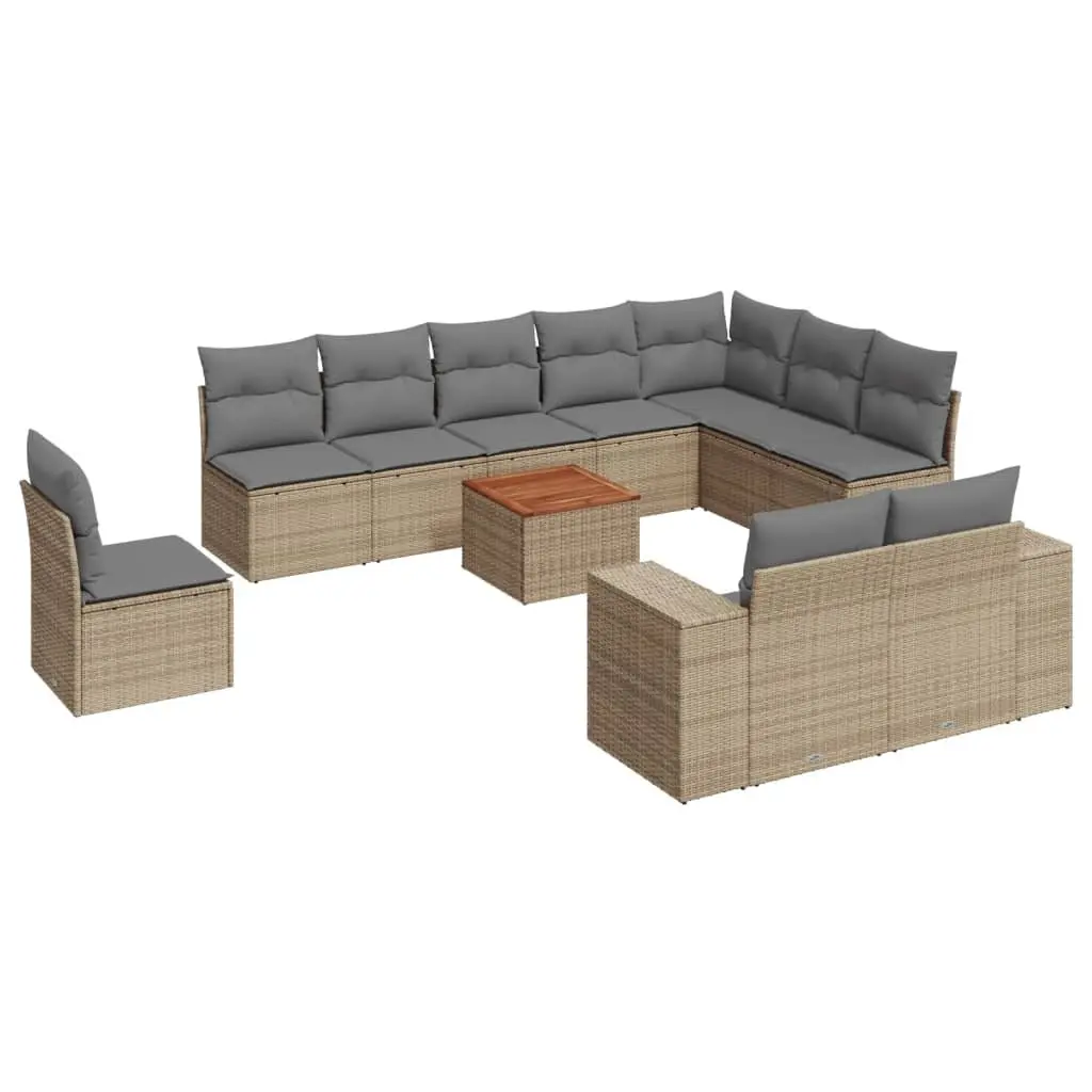 11 Piece Outdoor Garden Sofa Set with Cushions Beige Poly Rattan Patio Furniture