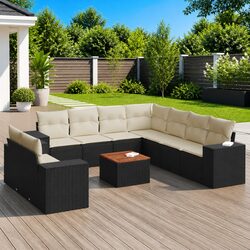 Comfortable 10-Piece Black Modular Sofa Set for Outdoor Use