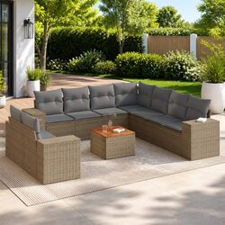 Practical 10 Piece Beige Garden Sofa Set for Relaxation