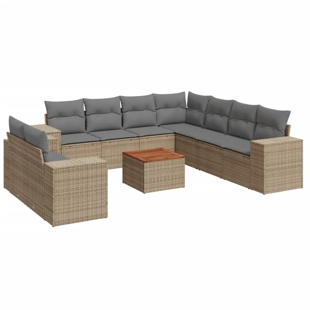 Outdoor Furniture Sofa Set 10 Pieces Modular Beige Poly Rattan Cushioned Patio Lounge