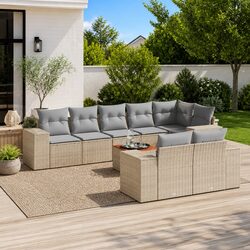 Comfortable and Valuable 9-Piece Outdoor Sofa Set in Beige