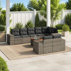 Outdoor Garden Sofa Set 9 Piece Patio Furniture Grey Modular Rattan Lounge