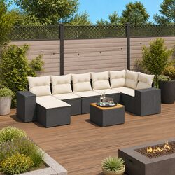 Comfortable 8 Piece Black Patio Sofa Set with Cushions