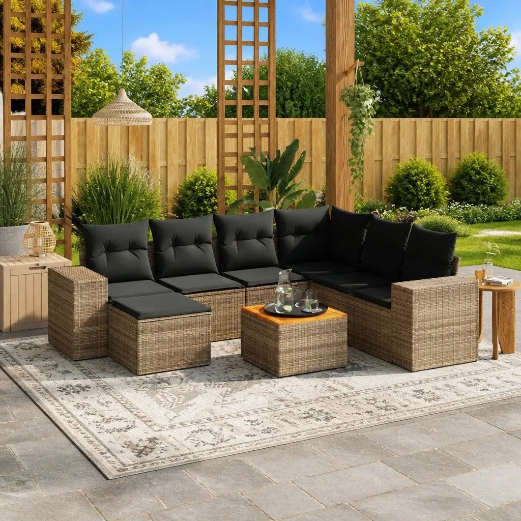 Garden Sofa Set Modular Outdoor Furniture 8 Piece Grey PE Rattan with Cushions