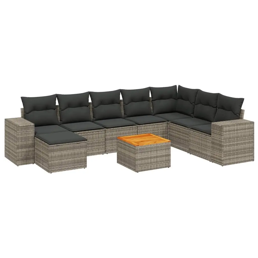 Garden Sofa Set 9 Piece Outdoor Furniture Patio Sectional Grey Poly Rattan